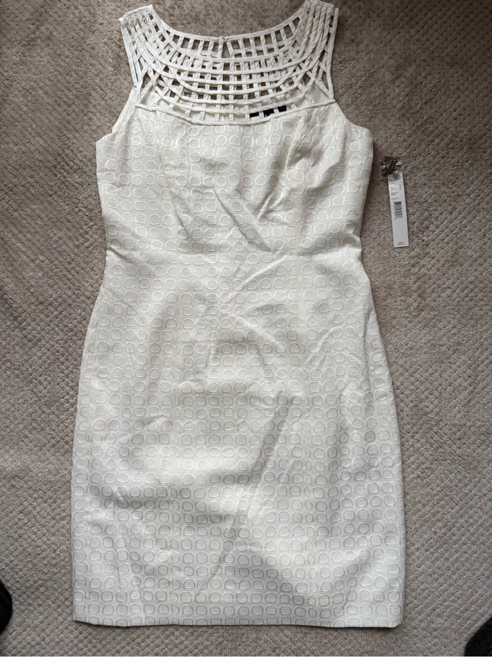 ANTONIO MELANI Cream Textured Lace-Yoke Sheath Dress